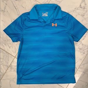 Boys blue striped under armour golf shirt